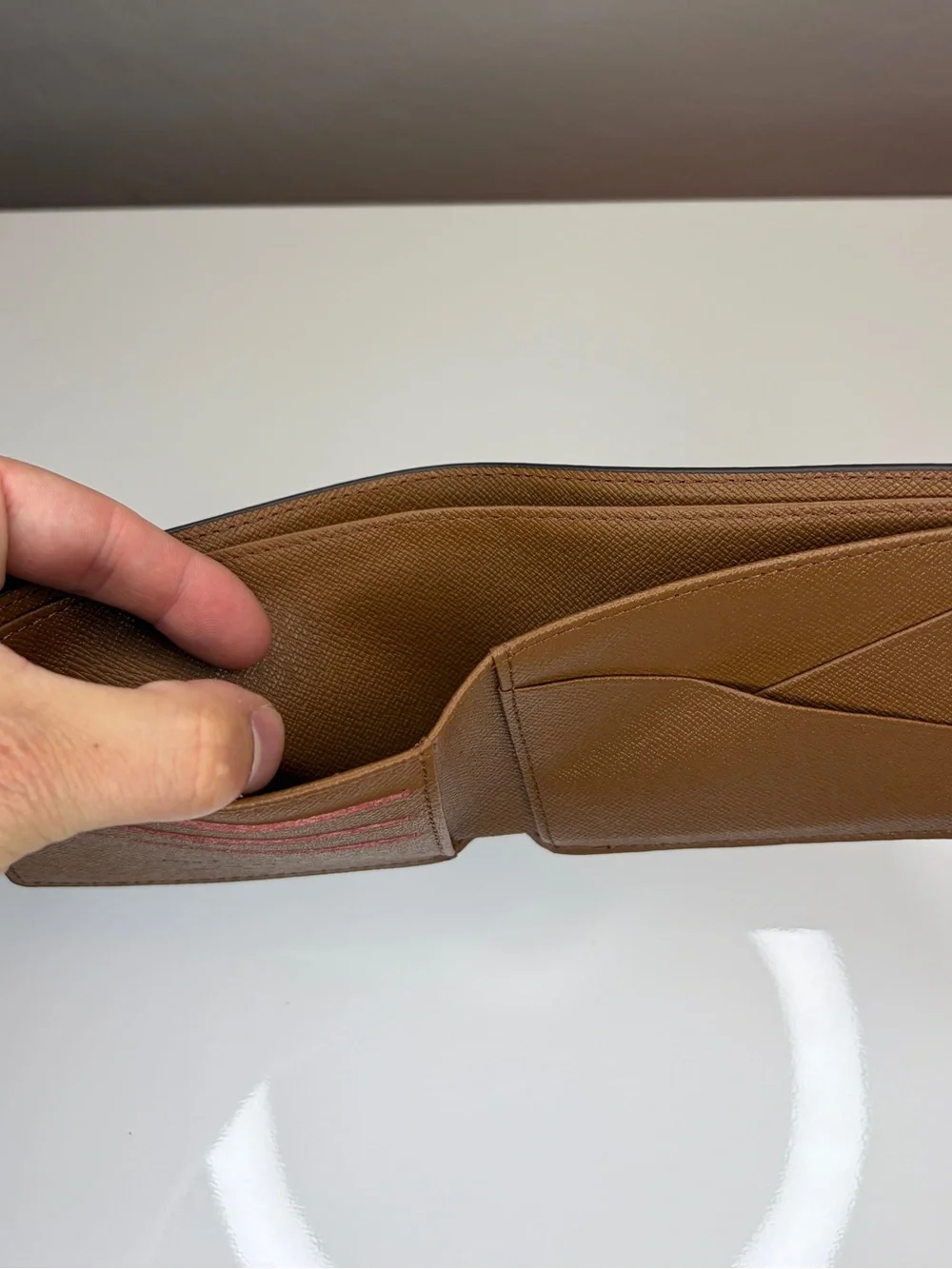 Mens Original Genuine Leather Brown Monogram Bifold Wallet
